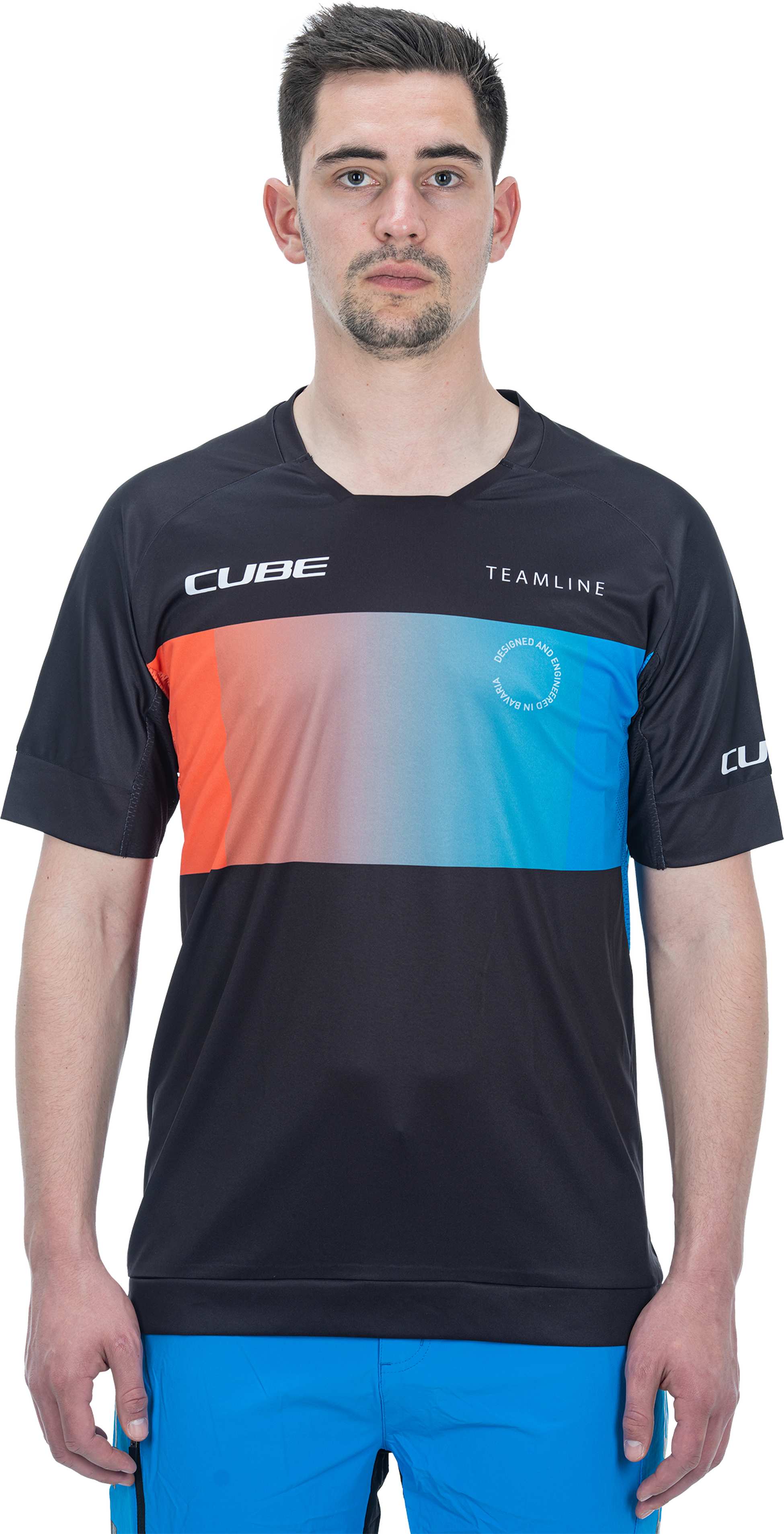 CUBE TEAMLINE Rundhalstrikot kurzarm black´n´blue´n´red