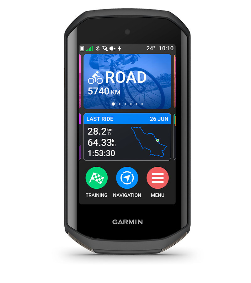 Startansicht des Garmin Edge 1050 mit Aktivitätsprofil und Tourenübersicht